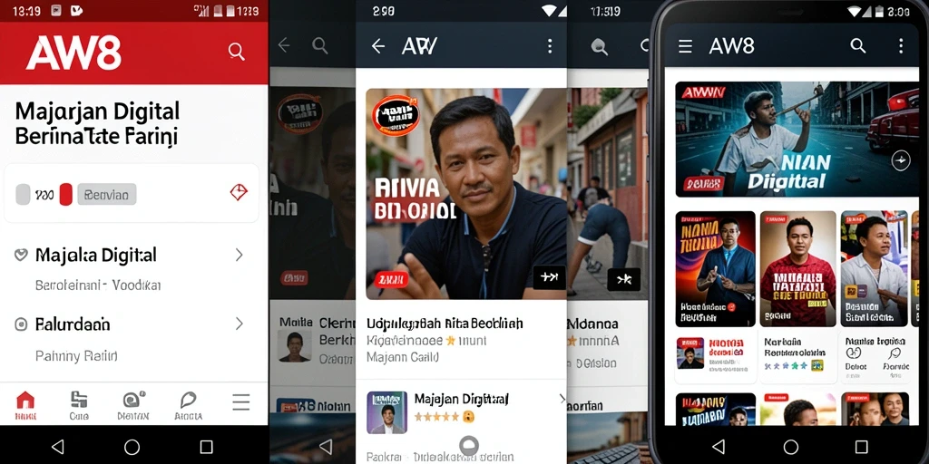 Antarmuka AW8 yang modern untuk berita digital.