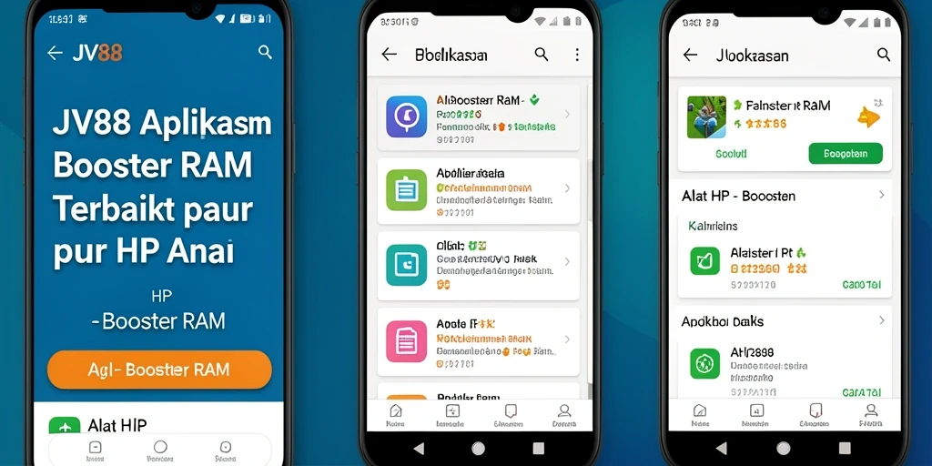Screenshot JV88 menunjukkan antarmuka yang bersih dan fungsi optimasi RAM yang efektif.