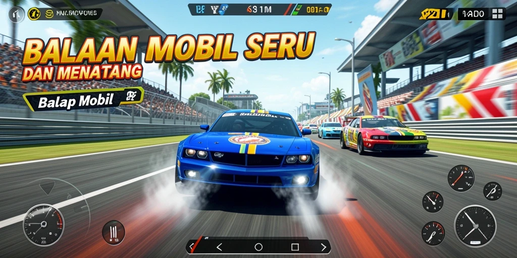 Screenshot V21 menampilkan antarmuka balapan yang menegangkan dan dinamis.